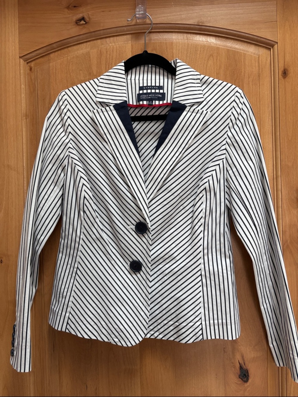 Jones New York White Blazer with Navy Pinstripes